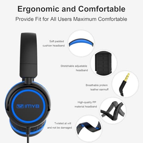 IMYB V1 Kids Headphones, Wired Stereo Foldable Tangle-Free 3.5mm Adjustable On-Ear Headphones for Kids for School/Toddlers/Childrens/Teens/Boys/Girls/Ipad/Tablet/Kindle/Phones/Travel/Plane (Black) — view 5
