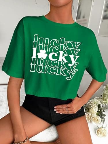 QAUN St Patricks Day Crop Top for Women Lucky Irish Tshirt Womens St Pattys Shirts Shamrock Crop Tops XS-XL — view 2