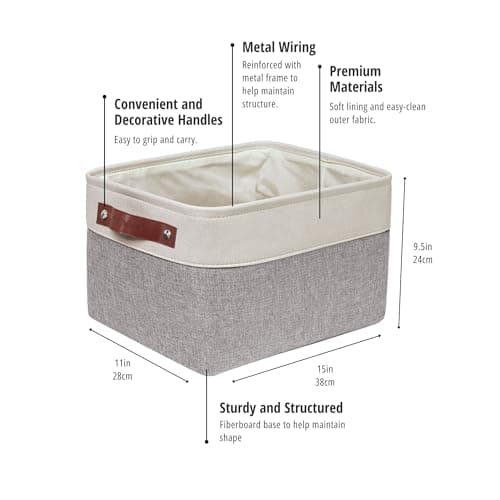DECOMOMO Storage Baskets for Shelves - Fabric Storage Bins, Linen Closet Organizers and Storage (Grey & White, Large - 3 Pack) — view 3