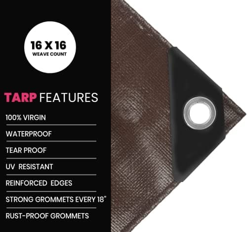 PROTARP Extreme Heavy Duty 22 Mil Tarp Cover, Waterproof, UV Resistant, Rip and Tear Proof, Poly Tarpaulin with Reinforced Edges for Roof, Camping, Patio, Pool, Boat. (Brown/Black 10′ X 12′) — view 3