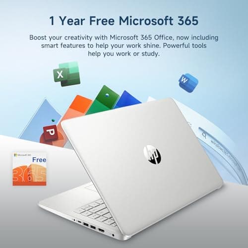HP 14" Laptop, Intel Processor N150 (Beat i3) 4GB RAM 256GB Storage(128GB UFS + 128GB SD Card) 1-Year Office 365 Copilot AI Win11 WiFi6 Laptops-Computer for Business Student w/GM Accessory — view 2
