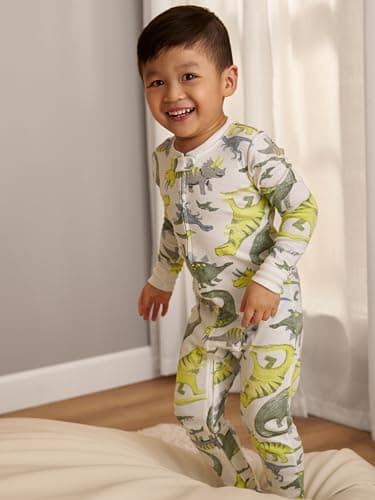 Simple Joys by Carter's Baby Boys' Snug-Fit Footless Cotton Pajamas, Pack of 3, Blue Stripe/Green Trucks/White Dinosaur, 12 Months — view 2
