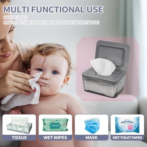 Whiidoom Wipes Dispenser, One-Handed Operation Wipe Holder for Baby & Adult, Seal-Designed Wipes Container for Bathroom Keep Diaper Wipes Fresh (Grey) — view 4