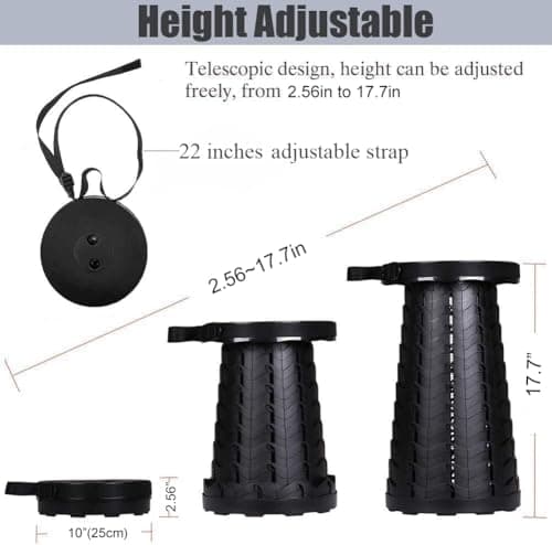 2026 Upgraded Collapsible Stool, 400lb Max Weight, Lightweight But Sturdy, Portable Folding Retractable Telescoping Foldable Camping Stool for Adults Outdoor Fishing Hiking Travel BBQ (Black) — view 2