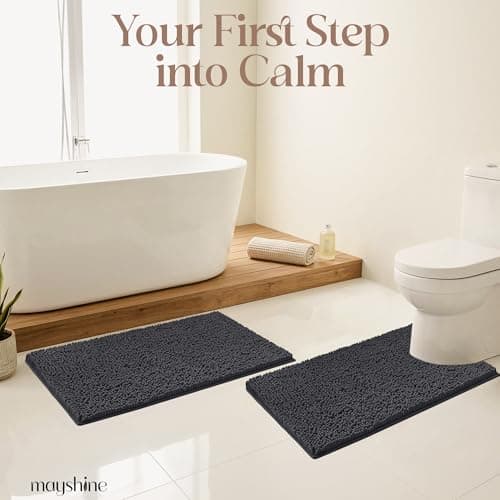 MAYSHINE Bathroom Rug, Soft Plush Chenille Bath Mat, PVC Non Slip Backing, Absorbent Washable Quick Dry Bathroom Rugs, Bath Mats for Bathroom Floor | Bathroom Carpet Rug Mats | Lavender, 24"x17" inch — view 6
