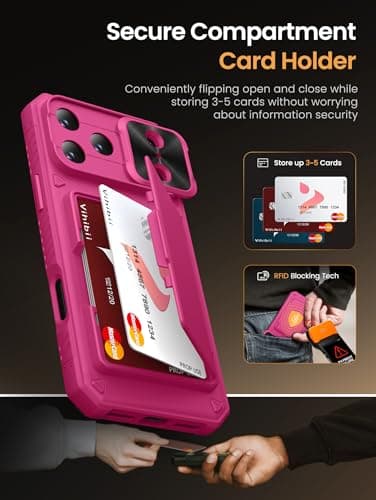 Vihibii for iPhone 17 Pro Max Case Wallet, Card Holder (4 Cards), Hot Pink — view 2