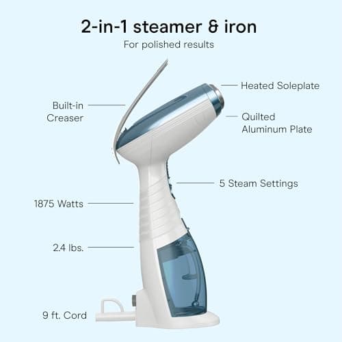 Conair Handheld Garment Steamer for Clothes, Turbo ExtremeSteam 1875W Fabric Clothes Steamers, Hand Steamer for Clothes, Portable Handheld Garment Steamers for Clothes, Handheld Steamer, Blue — view 3
