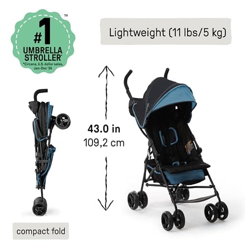 Summer Infant Infant 3Dmini Convenience Stroller, Blue/Black – Lightweight with Compact Fold, Multi-Position Recline, Canopy with Pop Out Sun Visor and More – for Travel and More — view 2