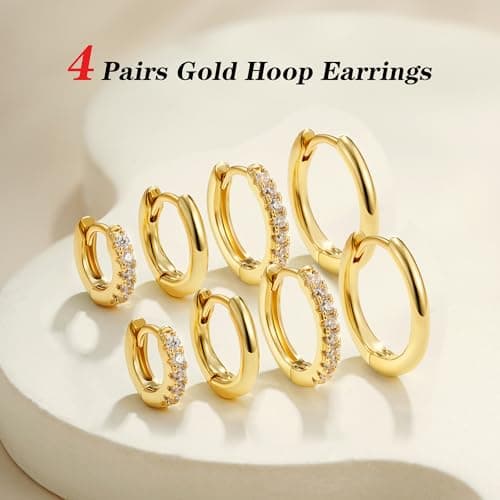 Maxcate Small Gold Hoop Earrings for Women Sensitive Ears Hypoallergenic 14k Real Gold Plated Hoops Zirconia Cartilage Huggie Earrings Set Trendy Helix Piercing Earring Stacks Jewelry for Women Gift — view 6
