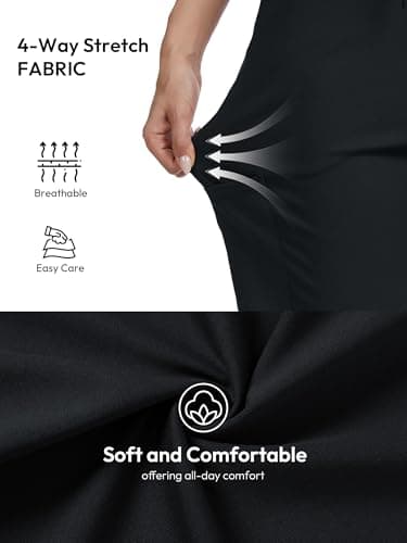 Tapata Wide Leg Scrub Pants for Women - 28/30/32/34 Inseam High Rise Straight Leg Yoga Scrub Uniform Pants with 7 Pockets, 34", Medium, Black — view 3