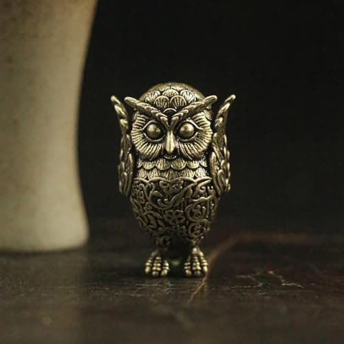1Pc Antique Owl Figurine Brass Owl Ornament Metal Bird Animal Miniature Ornament for Tea Pet Home Office Desk Decoration — view 2