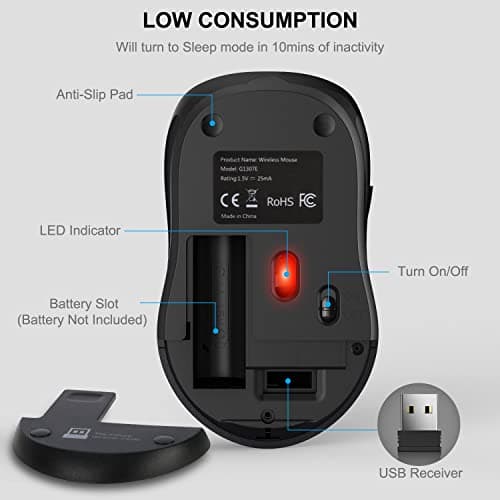 WisFox 2.4G Wireless Mouse for Laptop, Ergonomic Computer Mouse with USB Receiver and 3 Adjustable Levels, 6 Button Wireless Mice for Windows Mac PC Notebook (Grey) — view 5