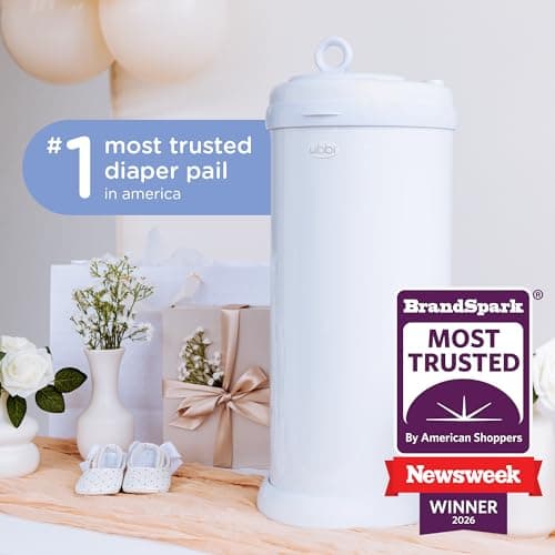 Ubbi Steel Diaper Pail, Odor Locking, No Special Bag Required, Award-Winning, Registry Must-Have, White — view 2