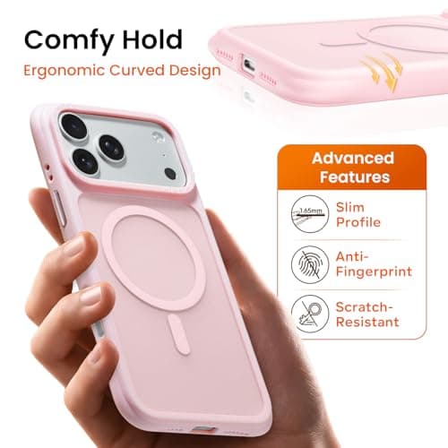 ORNARTO Magnetic for iPhone 17 Pro Max Case, 20FT Military-Grade Drop Protection, Compatible with MagSafe, Slim Shockproof Translucent Matte Phone Case for iPhone 17 Pro Max 6.9", Chalk Pink — view 4