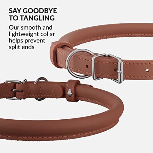 CollarDirect Rolled Leather Dog Collar, Soft Padded Round Puppy Collar, Handmade Genuine Leather Collar Dog Small Large Cat Collars (Cinnamon Smooth, 15-18 cm)