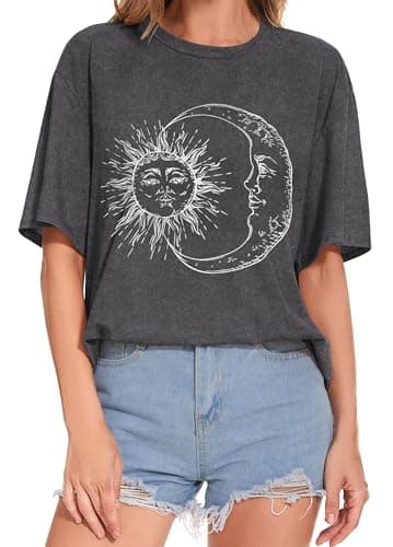 ADOREJOY Womens Oversized T-Shirt Summer Short Sleeve Tops Casual Boyfriend Shirt Loose Fit Tees(A Moon Grey,L) — view 3