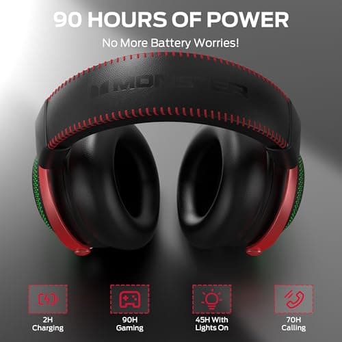 Monster Mission 350 Gaming Headset for PC, PS4, PS5, with Virtual 7.1 Surround Sound, RGB Lighting, Memory Foam, Over Ear Headphones for Switch, Xbox Series X/S, Laptop, Mobile — view 3