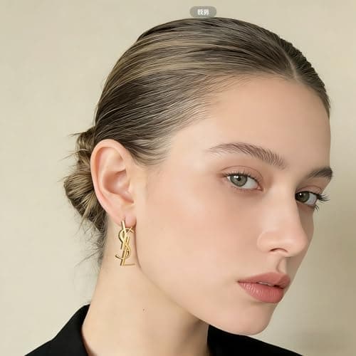 HNWBFCT Designer Inspired Earrings,luxury designer earrings,Monogram Hoop Earrings, Women's Minimalist Swing Letter Stud Earrings ,18K Gold Plated Hypoallergenic Everyday Jewelry ,Personalized Birthday Gift for Best Friend — view 3