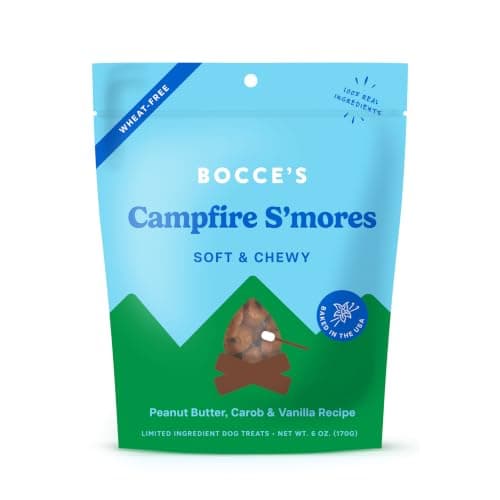 Bocce's Bakery Campfire S'Mores Treats for Dogs, Wheat-Free Everyday Dog Treats, Made with Real Ingredients, Baked in The USA, Natural Soft & Chewy Cookies, Peanut Butter, Carob, & Vanilla, 6 oz
