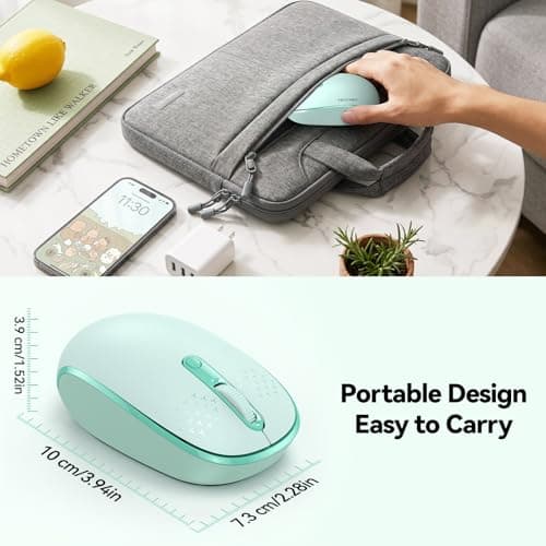 TECKNET Wireless Mouse for Laptop, 2.4G Quiet Computer Mouse with USB Receiver, 4 Buttons Portable Cordless Mice for Chromebook, Laptop, PC, Mac, 800/1200/1600 DPI - Mint Green — view 3