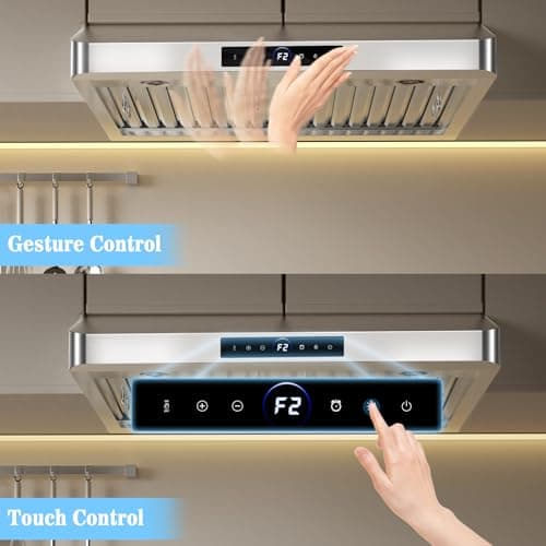 30 inch Under Cabinet Range Hood 1200 CFM with 4-Speed Gesture Sensing & Touch Control, Stainless Steel Kitchen Stove Vent Hoods with 2 LED Lights, Time Setting, Dishwasher-Safe Baffle Filters — view 2