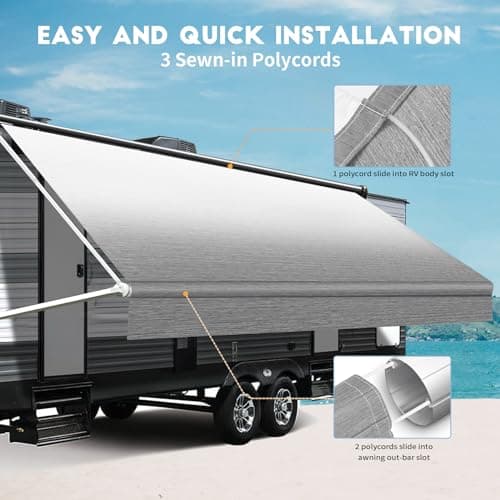 Somokg RV Awning Fabric Replacement, Heavy Duty 18.5oz Vinyl RV Awning Fabric, Universal Outdoor Canopy for Camper, Trailer and Motorhome (Gray Fade, 16FT(Fabric 15'2")) — view 4