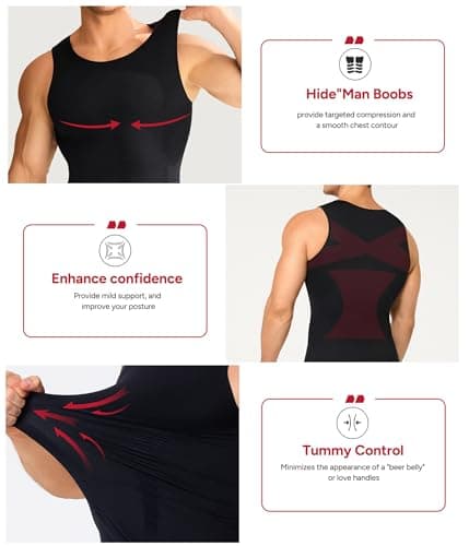 Nebility Compression Shirt Men Tank Tops - Short Sleeve Mens Shapewear Slimming Undershirt Gynecomastia Compression Shirts Black — view 3