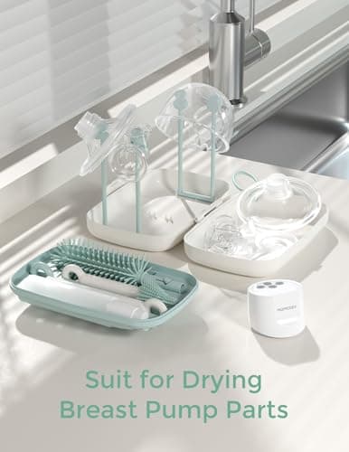 Momcozy Bottle Brush Set - Baby Bottle Cleaner Kit with Silicone Brush, Nipple Brush, Straw Brush, Soap Dispenser, Drying Rack - 7 in 1 Bottle Cleaning Tool for Home and Travel, Green — view 7