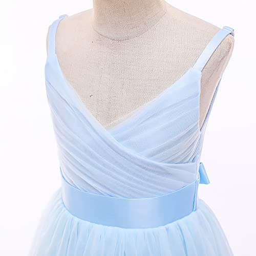 Glamulice Flower Girl Dress Light Blue Lace Bridesmaid Long A Line Princess Wedding Pageant Dresses Tulle Spaghetti Strap 11 12 Kids Formal Communion Dance Ball Gown Elegant Evening Ballgown Christmas — view 4