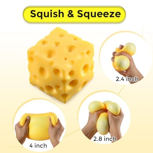 Cheese Squishy Cube Block, Squishy Fidget Toys for Adults, Easter Basket Stocking Stuffers, Sensory Stress Ball Squeeze Toys for Stress Relief (Yellow 2.4 in) — view 2
