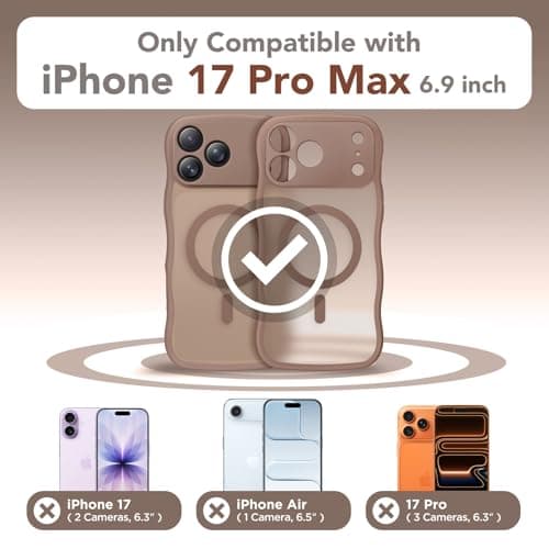 CAPRARO Magnetic for iPhone 17 Pro Max Case for Women Girls, Upgraded [Full Camera Protection] [Compatible with MagSafe] Cute Wave Translucent Matte Phone Case for iPhone 17 Pro Max, Brown