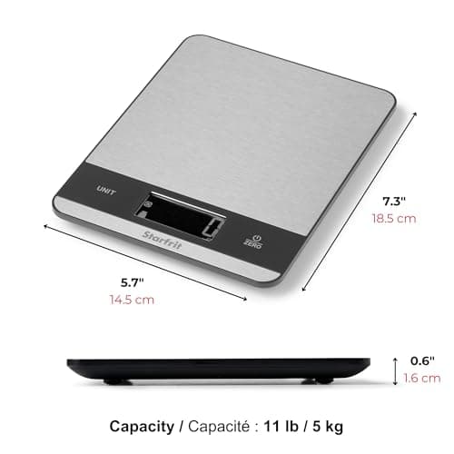 Starfrit Digital Kitchen Scale - Stainless Steel Platform - Measures Weight and Liquid Volume - 11 lb / 5 kg Capacity - Stainless Steel — view 3