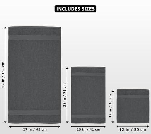 Utopia Towels 8 Piece Premium Towel Set, 2 Bath, 2 Hand, and 4 Wash Cloths, 600 GSM 100% Ring Spun Cotton Highly Absorbent Towels for Bathroom, Gym, Hotel, and Spa, Grey