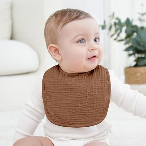 Bearmoss Muslin Baby Bibs 8 Pack 100% Cotton Baby Bandana Drool Bibs for Unisex Baby Girls Boys Toddlers Drooling and Teething (Coconut Mocha) — view 3
