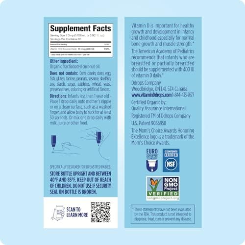Ddrops Baby 400 IU, Vitamin D, 90 Drops 2.5mL (0.08 Fl. Oz (Pack of 1)) — view 2