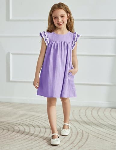 Arshiner Girls Summer Dress Toddler Ruffle Sleeve Dresses Girls Purple Dress Kids Swing Beach Sundress 2t — view 3