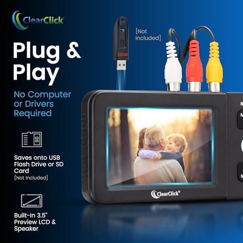 ClearClick Video to Digital Converter 2.0 (Second Generation) - Record Video from VCR's, VHS Tapes, AV, RCA, Hi8, Camcorder, DVD, Gaming Systems [Requires Working VCR/Camcorder & Tapes] — view 2