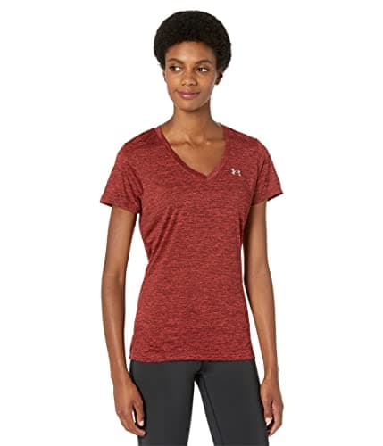 UNDER ARMOUR Women's Tech V-Neck Twist Short-Sleeve T-Shirt, (690) Chestnut Red/Radio Red/Metallic Silver, X-Small