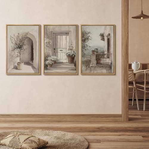 wall26 Framed Canvas Print Wall Art Set Mediterranean Courtyard with Olive Trees and Sunlit Doorway Illustrations Modern Art Decorative Multicolor for Living Room, Bedroom, Office - 24"x36"x3 NATURAL — view 4