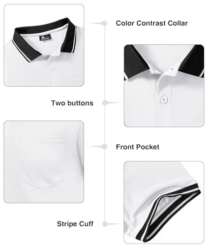 ZITY 3 Pack Men Polo Shirts Short Sleeve with Pocket Sport Wicking Shirts for Men Casual Athletic Collared T-Shirts Black White Grey — view 3