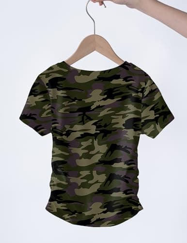Arshiner Girls Toddler Shorts Sleeve Shirts Side Ruched Slim Fit Tops Round Neck Cute Camo Blouses for Kids 5-6 Years