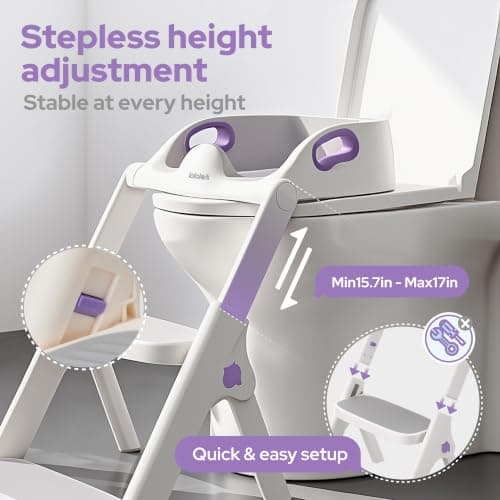 lalalark Potty Training Seat, 2-in-1 Toddler Toilet Seat with Steps, Upgrade Potty Step Stool for Toddler with Anti-slip Pad Step Stool, Extended Splash Guard, Foldable Potty Ladder Boys Girls, Purple — view 3