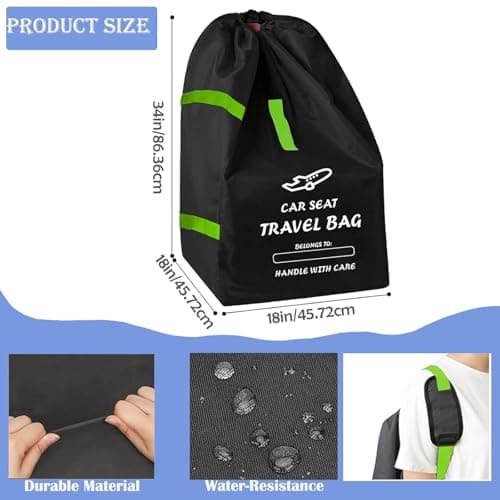 MYLEUS Durable Car Seat Travel Bag for Airplane & Stroller Bag - Large Tear & Water Resistant Gate Check Bag, Fits Convertible Car Seats or Double Strollers, Padded Easy Carry Protector for Air Travel