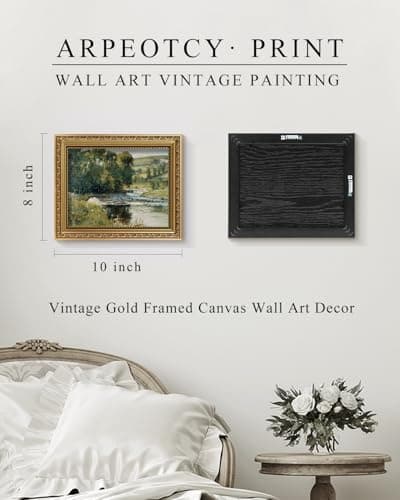 ARPEOTCY Vintage Gold Framed Wall Art, Nature Streamside Retro Paintings, 8x10 inch Small Canvas Prints Artwork with Antique Frame, Victorian Wall Pictures Decor for Living Room Gallery Room Shelf — view 4