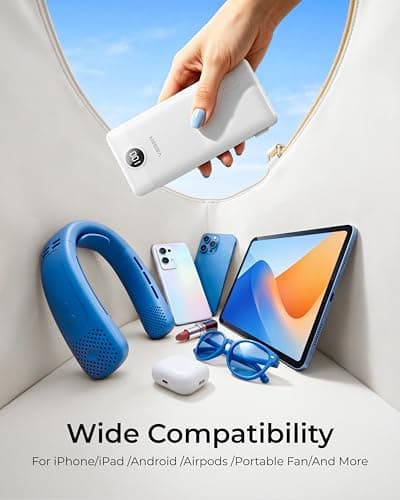 VEGER Portable Charger with Built-in AC Plug and Cables, All in One 10000mAh Ultra Slim Power Bank Travel Essentials, USB C External Battery Pack Compatible with iPhone, Samsung, More, White — view 3