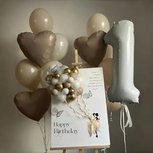 40 Inch Beige Number 1 Balloon for 1st Birthday Decoration, Large Self Inflating Cream Foil Number Balloons 0-9 for Boys Girls, White Sand 1 Helium Balloons for Women Men Party Anniversary Supplies — view 4
