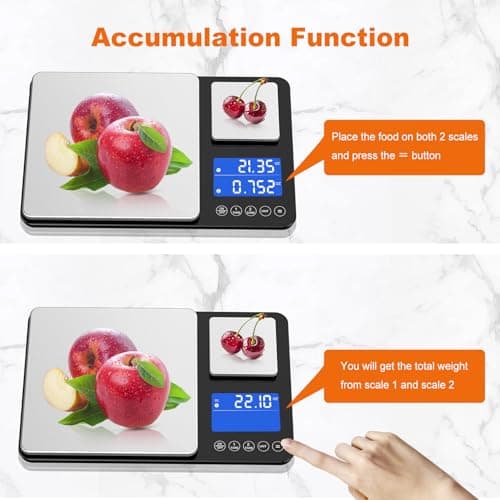 KUAIVO 0.001oz/33lbs Dual Platform Food Kitchen Scales Digital Weight Grams and Ounces, Two Precisions Kitchen Scale for Sourdough Bread, Baking and Cooking with 7 Units Tare, Accumulation Functions — view 6