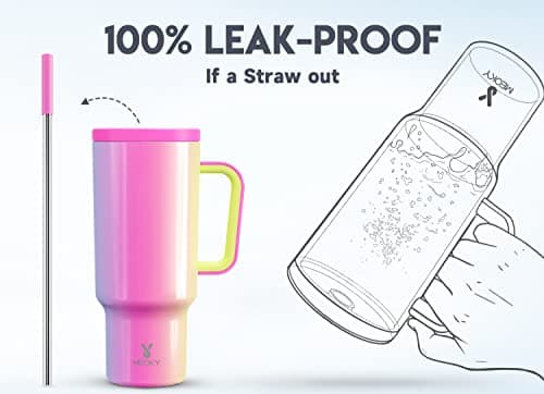 Meoky 40 oz Tumbler with Straw and Lid: 100% Leakproof Insulated Tumbler with Handle - Stainless Steel Water Bottle with Straw for Car Road Trips - Travelers Drivers Workers, Carnival — view 2