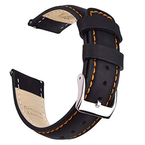 Ritche Quick Release Leather Watch Bands Genuine Watch Straps for Men Women- 18mm 20mm 21mm 22mm 23mm 24mm Top Grain Leather Watch Strap, Valentine's day gifts for him or her, Black & Orange & Silver,
