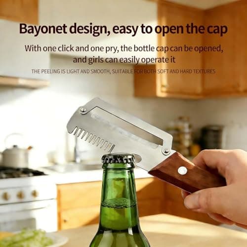 3 in 1 Multi Functional Vegetable Peeler for Kitchen, with Bottle Opener, Cutter Shred and Ergonomic Wood Handle - Effortlessly Peel Potato, Apple, Pineapple, Carrot (2 PCs) — view 5